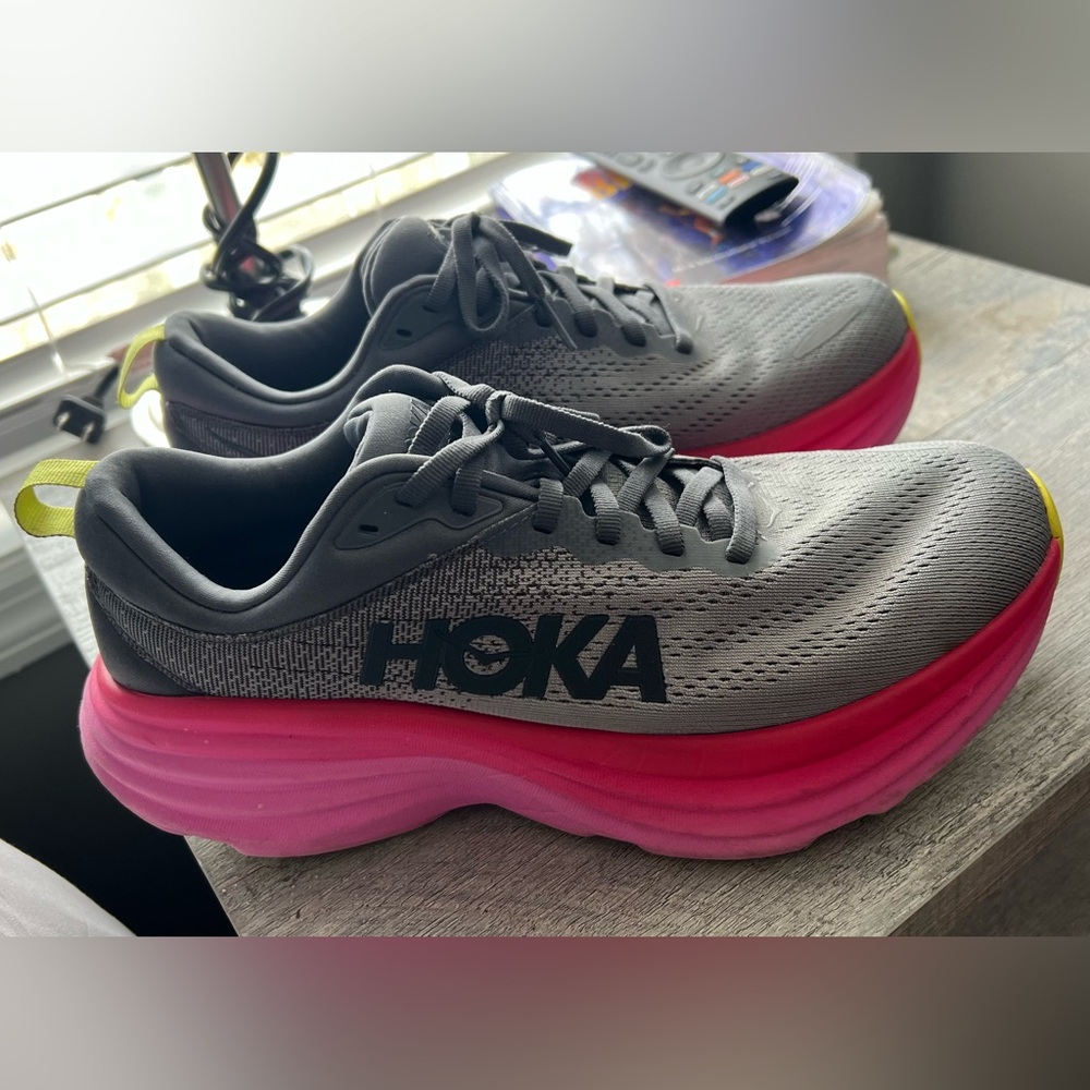 HOKA Women's Gray and Pink Running Shoes